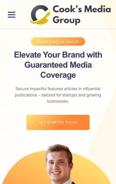 Before — the old cooksmediagroup.com home page on mobile.